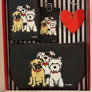 Marc Tetro 4-piece travel set featuring dog designs-Pug, Bulldog and Westie